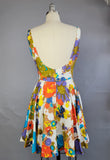 1960s Dress / 1960s Mini Dress / 1960s Floral Cotton Short Dress / Backless  Dress / Size Small