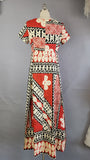 1960s Hawaiian Dress / Block Print Hawaiian Fabric  / Hawaiian Barkcloth / Polynesian Dress / 1960s Maxi Dress / Size Medium