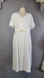 1940s White Dress / XL 1940s Dress/ 1940s Day Dress / White Eyelet Cotton Dress / Size Extra Large XL / Plus Size 1940s