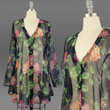 Betsey Johnson Punk Label Blouse /1980s Floral Chiffon Blouse with Pearl Buttons  / Punk Label / 1980s Betsey Johnson / Size Medium Large