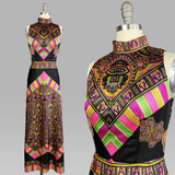 1960s Dress / 1960s Maxi Dress / 1960s Hostess Gown / Scarf Dress / Paisley Maxi Dress / Size Small