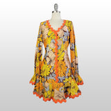 1960s Mini Dress / 1960s Mod Dress/ Hippie Dress / 1960s Orange Print Dress / Flower Power Dress/ 1960s Go Go Dress / Size Medium