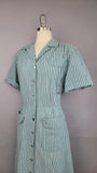 1940s Dress / 1940s House Dress / American Golfer Dress / Shirtwaist Dress / Seersucker Dress / Size Large