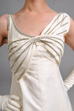 1950s Evening Gown / 1950s Party Dress / 1950s Wedding Dress / 1950s Ivory Silk Taffeta and Rhinestone Gown // Small