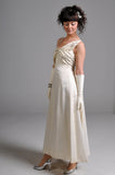 1950s Evening Gown / 1950s Party Dress / 1950s Wedding Dress / 1950s Ivory Silk Taffeta and Rhinestone Gown // Small