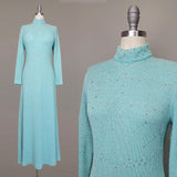 1970s Turquoise Dress / Lurex Dress / Blue Evening Dress / Knit Maxi Dress / Disco Dress / Studio 54 Dress / Size Extra Large- XL