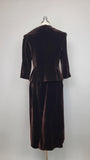 1950s Suit / Brown Velvet Suit / 1950s Cocktail Suit / Women's Vintage Suit / Statement Bow / Size Small