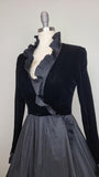 1970s Albert Capraro Gown / Couture Gown / Black Velvet Dress / Ruffle Gown / Size Small