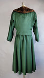 1980s Women's Suit / Green Winter Suit / Fur Trimmed Suit / Suit with Fur Collar / Size Medium Large