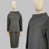 1960s Anne Klein Set / 1960s Daywear / Gray Wool Skirt and Top / 1960s Suit / Early Label / Size Small