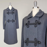1960s Wool Coat / Mod Coat / Women's Coat / 1960s Gray Coat / 1960s Double Breasted Coat / Coat with Frog Closure / Size Medium - Large