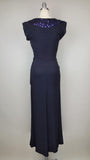 1940s Gown / Purple Sequined Dress / Black Crepe Gown with Purple Sequins / 1940s Evening Dress / Dress with Peplum / Size Small