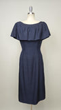 1950s Dress / 1950s Silk Dress by Edith Small / 1960s Cocktail Dress / Midnight Blue Dress / 1960s Sheath Dress / Size Small