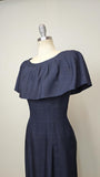 1950s Dress / 1950s Silk Dress by Edith Small / 1960s Cocktail Dress / Midnight Blue Dress / 1960s Sheath Dress / Size Small