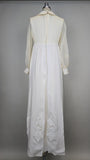 1960s Wedding Gown / William Cahill Wedding Dress / Floral Applique Gown / Wedding Dress w/ Collar / Size Small