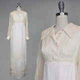 1960s Wedding Gown / William Cahill Wedding Dress / Floral Applique Gown / Wedding Dress w/ Collar / Size Small