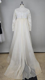 1960s Wedding Gown / Watteau Train / White Lace Wedding gown /  Wedding Dress / Bridal Gown / Size Medium