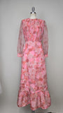 1960s Gown / Carrie Couture / Double Print Chiffon / Chiffon Gown / Pink Evening Dress / Pink Camo Print / Pink Gown / Size Small