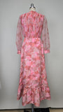 1960s Gown / Carrie Couture / Double Print Chiffon / Chiffon Gown / Pink Evening Dress / Pink Camo Print / Pink Gown / Size Small