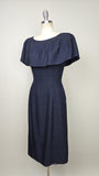 1950s Dress / 1950s Silk Dress by Edith Small / 1960s Cocktail Dress / Midnight Blue Dress / 1960s Sheath Dress / Size Small