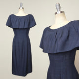 1950s Dress / 1950s Silk Dress by Edith Small / 1960s Cocktail Dress / Midnight Blue Dress / 1960s Sheath Dress / Size Small