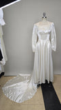 1940s Wedding Gown / Satin Wedding Gown / Wedding Dress with Train /  Beaded Wedding Dress /Vintage Wedding Dress / Size Small