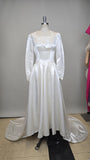 1940s Wedding Gown / Satin Wedding Gown / Wedding Dress with Train /  Beaded Wedding Dress /Vintage Wedding Dress / Size Small