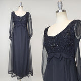 1960s Gown / Beaded Gown / Chiffon Gown / 1960s Party Dress / 1960s Eveningwear / Size Small Medium