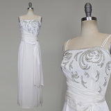 1960s Gown / White Gown / Sequined White Gown / White Evening Dress / Alternative Bridal Gown / Size Small