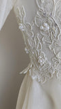 1960s Wedding Gown / Watteau Train / White Lace Wedding gown /  Wedding Dress / Bridal Gown / Size Medium