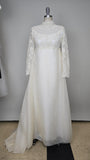 1960s Wedding Gown / Watteau Train / White Lace Wedding gown /  Wedding Dress / Bridal Gown / Size Medium
