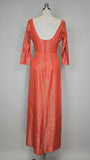 1960s Gown / Silk Brocade Dress / 1960s Floral Gown / Silk Jacquard Gown / Orange Evening Dress / Size Small