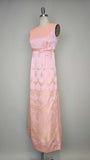 1960s Gown / 60s Saks 5th Avenue Dress / Pink Metallic Brocade Gown / Formal Dress / Pink Gown / Dress with Bow / Size Small