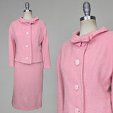 1960s Pink Suit / 60s Suit / Jackie Kennedy Suit / Pink Wool Suit / Size Large
