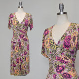 1940s Dress / 40s Rayon / 1940s Floral Dress / 1940s Rayon Dress / Size Medium
