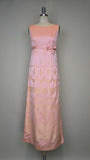 1960s Gown / 60s Saks 5th Avenue Dress / Pink Metallic Brocade Gown / Formal Dress / Pink Gown / Dress with Bow / Size Small