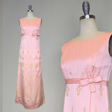 1960s Gown / 60s Saks 5th Avenue Dress / Pink Metallic Brocade Gown / Formal Dress / Pink Gown / Dress with Bow / Size Small