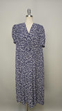 1940s Dress / 1940s Silk Crepe Dress / 1940s Navy Dress / 1940s Novelty Print Dress / Sheer Silk Dress / 1940s Day Dress / Size Extra Large