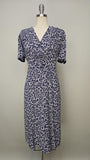 1940s Dress / 1940s Silk Crepe Dress / 1940s Navy Dress / 1940s Novelty Print Dress / Sheer Silk Dress / 1940s Day Dress / Size Extra Large