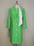 1960s Dress Set / Dress With Matching Coat / 1970s Dress / Kelly Green Coat / Green Dress Set / Size XL Extra Large