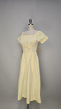 1950s Dress / Fit And Flare Dress / Yellow Dress / Cotton Day Dress / Size Small
