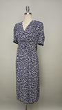 1940s Dress / 1940s Silk Crepe Dress / 1940s Navy Dress / 1940s Novelty Print Dress / Sheer Silk Dress / 1940s Day Dress / Size Extra Large
