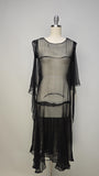 Authentic 1920s Dress and Slip Set / 20s Sheer Black Silk / Size Small Extra Small XS
