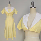 1950s Dress / Fit And Flare Dress / Yellow Dress / Cotton Day Dress / Size Small