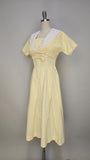 1950s Dress / Fit And Flare Dress / Yellow Dress / Cotton Day Dress / Size Small