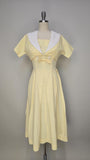 1950s Dress / Fit And Flare Dress / Yellow Dress / Cotton Day Dress / Size Small