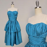 1950s Strapless Dress / 1950s Party Dress / 1950s Cocktail Dress / Blue Strapless Dress / Turquoise Dress / Size Extra Small