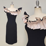 1960s Dress / Little Black Dress / 1960s Cocktail Dress / Jean f California / Statement Collar / Size Small