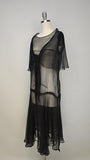 Authentic 1920s Dress and Slip Set / 20s Sheer Black Silk / Size Small Extra Small XS