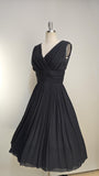 1950s Dress / 1950s Chiffon Dress / Black Cocktail Dress / Party Dress / Size Medium